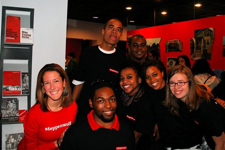 Steppenwolf for Young Adults Program Coordinator Whitney Dibo with members of the Young Adult Council before <em>The House on Mango Street</em> performance.