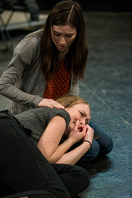 Hannah Toriumi and Brittany Burch in rehearsal for <i>Richard III</i>.