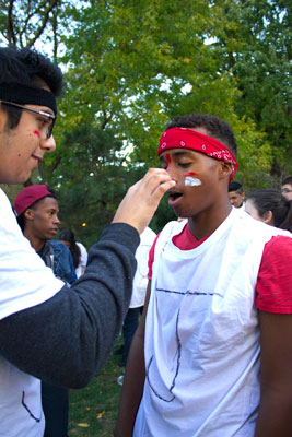 Young Adult Council members Salomon Navarro and Donald Rapier get ready for the big game.