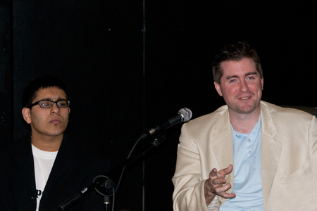 Young Adult Council member Owais Ahmed listens to director Michael Patrick Thornton
