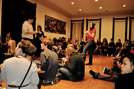 Tam Dickson welcomes over 60 high school students to the event  