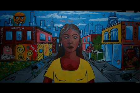 The completed Mango Street mural, finished just as the party winded down. 