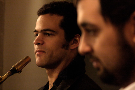 Musicians Greg Ward and Marcin Fahmy backstage