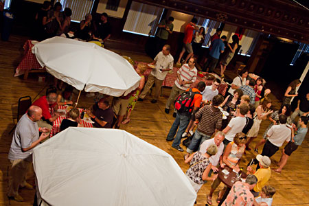 The bbq Block party from above at Explore: Middletown