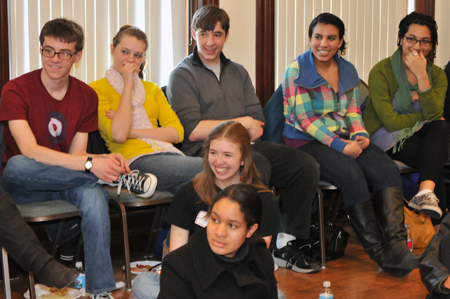 Young Adult Council member Alex Frisch enjoys the discussion with other MaTEENée participants