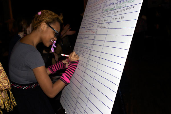 A guest writes down her 'Epic Win.'