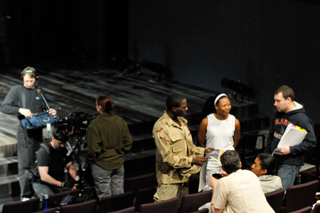 HMS Media crew between shoots with Rodrick Covington, ensemble member Alana Arenas, David Rosenberg, ensemble member Ora Jones and Jeff Parker(also pictured)