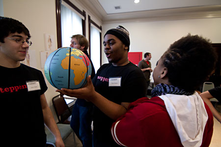 Pierre Walker gears up to play the game, which fittingly featured a basketball with a map of the world