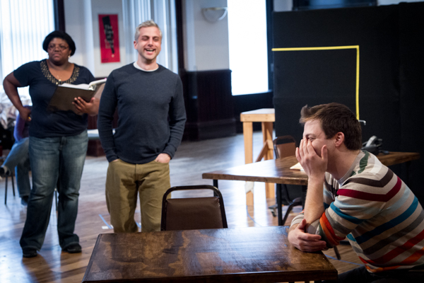 Assistant Stage Manager Jennifer McClendon, Tony Bozzuto and Nicholas Harazin