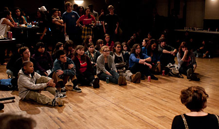Teens gather for an artistic discussion with the To Kill a Mockingbird cast