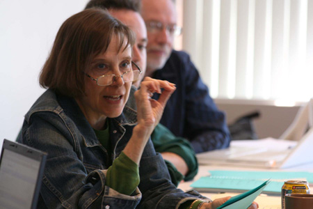 director Sandy Shinner, dramaturg Gabriel Greene and playwright Joel Drake Johnson