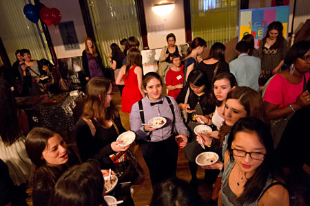 Guests mingle over ice cream