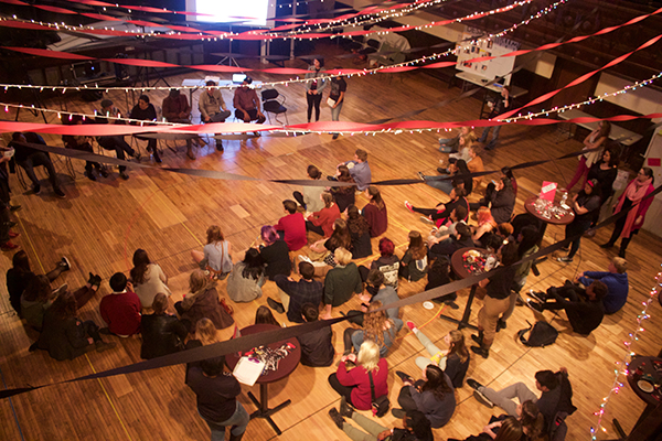 Guests enjoy a discussion with the cast of <i>1984</i>