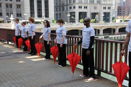 Umbrella promotion on the streets of Chicago