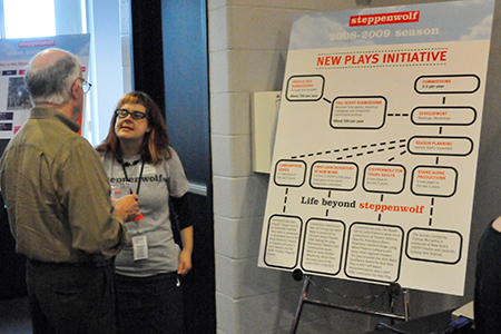A Steppenwolf subscriber with literary manager Joy Meads