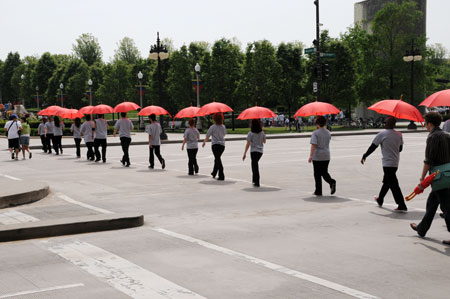 Umbrella promotion on the streets of Chicago