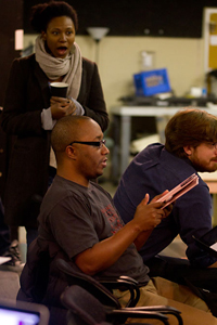 Ensemble member Alana Arenas, Director Robert O'Hara and Assistant Director Nathan R. Green