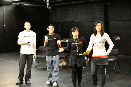 Council members Sean Chang, Jorge Santiago, Brittany Stokes and Safiya Nygaard lead a post-show game
