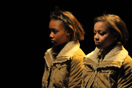 Ashleigh LaThrop and Paige Collins in Dog & Pony Theatre Company’s world premiere of The Twins Would Like to Say 