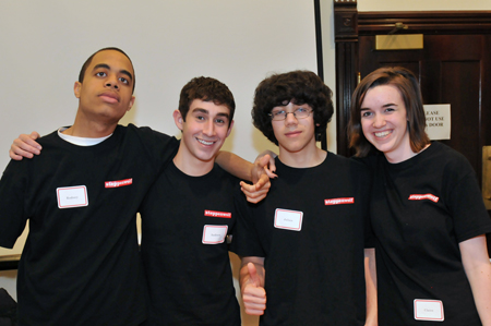 Young Adult Council members Rodney Benjamin, Andrew Raia, Julian Cooper and Claire Orzel celebrate a successful MaTEENée