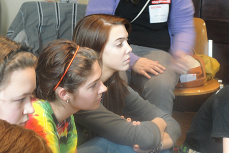 Teens listen to ensemble members Francis Guinan and Ian Barford speak about their experience rehearsing Endgame