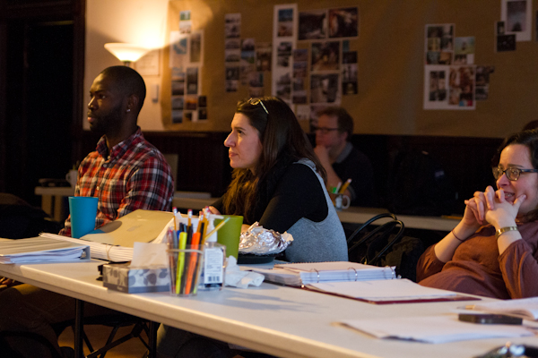 Ensemble member and playwright Tarell Alvin McCraney, scenic design consultant Collette Pollard and assistant director Cassy Sanders