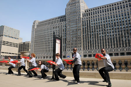 Umbrella promotion on the streets of Chicago