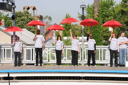 Umbrella promotion at the Armitage brown line stop