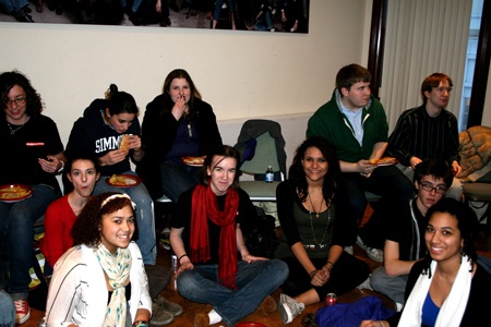 Young Adult Council member Claire Orzel eats dinner with MaTEENée guests before the discussion begins.  