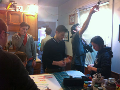Actor Matt Fletcher (Rick Gordon), Costume Designer David Hyman, Video Designer Mike Fernandez, and actress Nina O’Keefe (Jane Gordon)