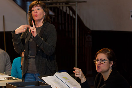Sign language interpreter Liz Bartlow Breslin and director Hallie Gordon